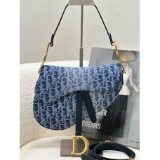 Blue Denim Dior Oblique Jacquard Saddle Bag (25.5 cm , with Strap ) 