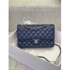 Chanle Classic Flap Caviarleather (Navy,Sliver, 25cm)