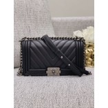 Chanle Medium Leboy  Handbag & Calfskin (Black,Aged Sliver Metal, 25cm)