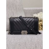 Chanle Medium Leboy  Handbag & Calfskin (Black,Aged Sliver Metal, 25cm)