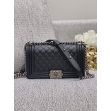 Chanle Medium Leboy  Handbag & Grained Calfskin (Black,Sliver, 25cm)