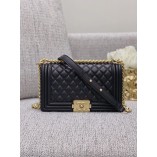 Chanle Medium Leboy  Handbag & Calfskin (Black, Golden Metal , 25cm)