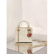 Mini Cannage Lady Dion AMOUR Bag (White, 17CM)