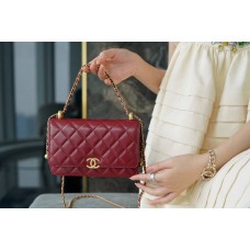 CHANLE 2021 NEW WOC (WINE RED, GOLDEN HARDWARE, 20CM)