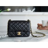 Chanle Classic Flap Lambskin (Black,Golden, 17cm)