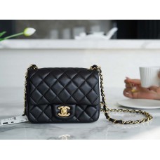 Chanle Classic Flap Lambskin (Black,Golden, 17cm)