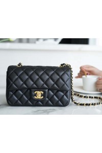 Chanle Classic Flap Lambskin (Black,Golden, 20cm)