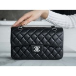 Chanle Classic Flap Lambskin (Black,Sliver, 23cm)