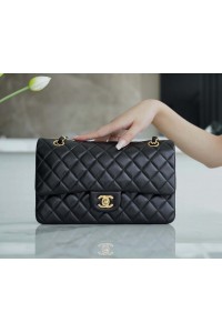 A[Naomi Recommend] Chanle Classic Flap Lambskin (Black,Golden, 25cm)