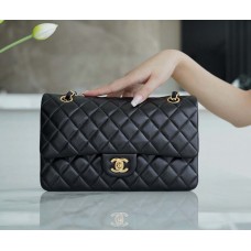 A[Naomi Recommend] Chanle Classic Flap Lambskin (Black,Golden, 25cm)