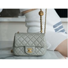 Chanle Mini Classic Flap Gold-Tone Lambskin (Gray,17cm)