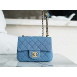 CHANLE MINI CLASSIC FLAP GOLD-TONE  (DENIM, 17CM)