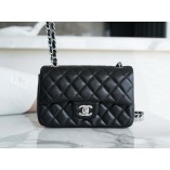  Chanle Classic Flap Lambskin (Black,Sliver, 20cm)