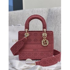 Medium Lady Dion D-Lite Bag(Rose Red, 24CM)