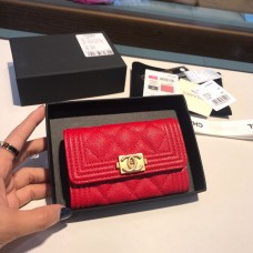 Chanle Classic Wallet in Red & Grained Calfskin