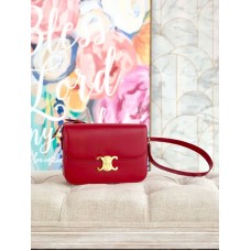 Triomphe Medium Bag in Calfskin Leather (Hot Red 23cm)