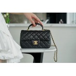 [TOP QUALITY] 2021 NEW SS CF BLACK HANDBAG WITH HANDLE IN LAMBSKIN (20CM)