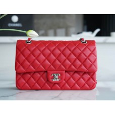 A TOP QUALITY CHANLE CLASSIC FLAP LAMBSKIN (RED, GOLDEN, 25CM)