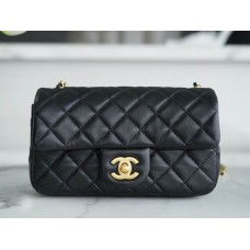 A TOP QUALITY SPECIAL GOLD-BALL Mini Classic Flap Lambskin (Black,20cm)