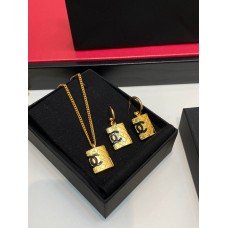 CC LOCK EARRINGS AND NECKLACE