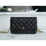 2022 New Chanle CF Lambskin WOC (Black,Gold, 19cm)