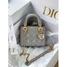 17cm MINI LADY DION BAG Opaline Gray Pearlescent Cannage Lambskin