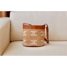 C*LIN* SMALL SOFT BUCKET BAG IN TRIOMPHE JACQUARD AND CALFSKIN(25CM)