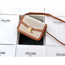 C*LIN* MEDIUM TRIOMPHE BAG IN TEXTILE AND NATURAL CALFSKIN(22.5CM)