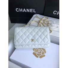 Chanle CF Caviarleather WOC (White,Golden, 19cm)