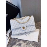 Chanle Classic Flap Lambskin (White,Golden, 25cm)