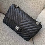 Flap  Caviarleather  (Black,Sliver,25cm)