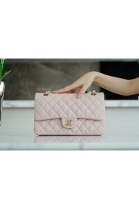 A Top Quality Chanle Classic Flap  Caviarleather  (Light Pink,Golden,25cm)