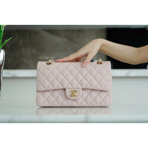 A Top Quality Chanle Classic Flap  Caviarleather  (Light Pink,Golden,25cm)