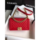 Chanle Medium Leboy  Handbag & Grained Calfskin (Light Red,Golden, 25cm)