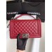 Chanle Medium Leboy  Handbag & Grained Calfskin (Wine Red,Aged Silver Metal , 25cm)