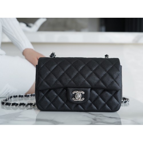 [TOP QUALITY] Chanle Classic Flap Caviarleather (Black,Sliver, 20cm)