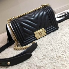 Chanle Mini Leboy  Handbag & Calfskin (Black,Golden, 20cm)