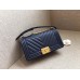 Chanle Medium Leboy  Handbag & Grained Calfskin (Navy,Golden, 25cm)