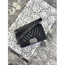 Chanle Mini Leboy  Handbag & Calfskin  (Black,Sliver, 20cm)