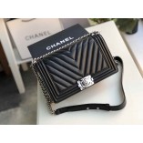 Chanle Medium Leboy  Handbag & Calfskin (Black,Light Sliver, 25cm)
