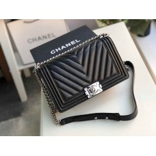Chanle Medium Leboy  Handbag & Calfskin (Black,Light Sliver, 25cm)