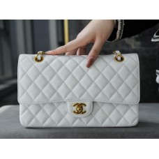 Chanle Classic Flap Caviarleather (White,Golden, 25cm)