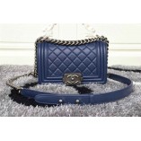 Chanle Mini Leboy  Handbag & Calfskin (Blue, Aged Silver Metal, 20cm)