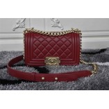 Chanle Mini Leboy  Handbag & Calfskin (Dark Red, Aged Gold-Tone Metal , 20cm)