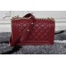 Chanle Mini Leboy  Handbag & Calfskin (Dark Red, Aged Gold-Tone Metal , 20cm)