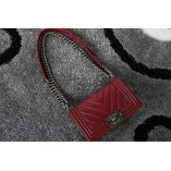 Chanle Mini Leboy  Handbag & Calfskin (Dark Red, Aged Silver Metal , 20cm)