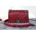 Chanle Mini Leboy  Handbag & Calfskin (Dark Red, Aged Silver Metal , 20cm)