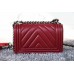 Chanle Mini Leboy  Handbag & Calfskin (Dark Red, Aged Silver Metal , 20cm)