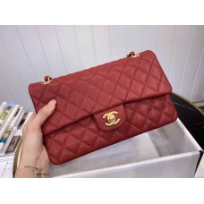 Chanle Classic Flap Caviarleather (Red,Golden, 25cm)