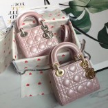 Mini Cannage Pearl Pink Lambskin Lady Dion Bag(17CM) 